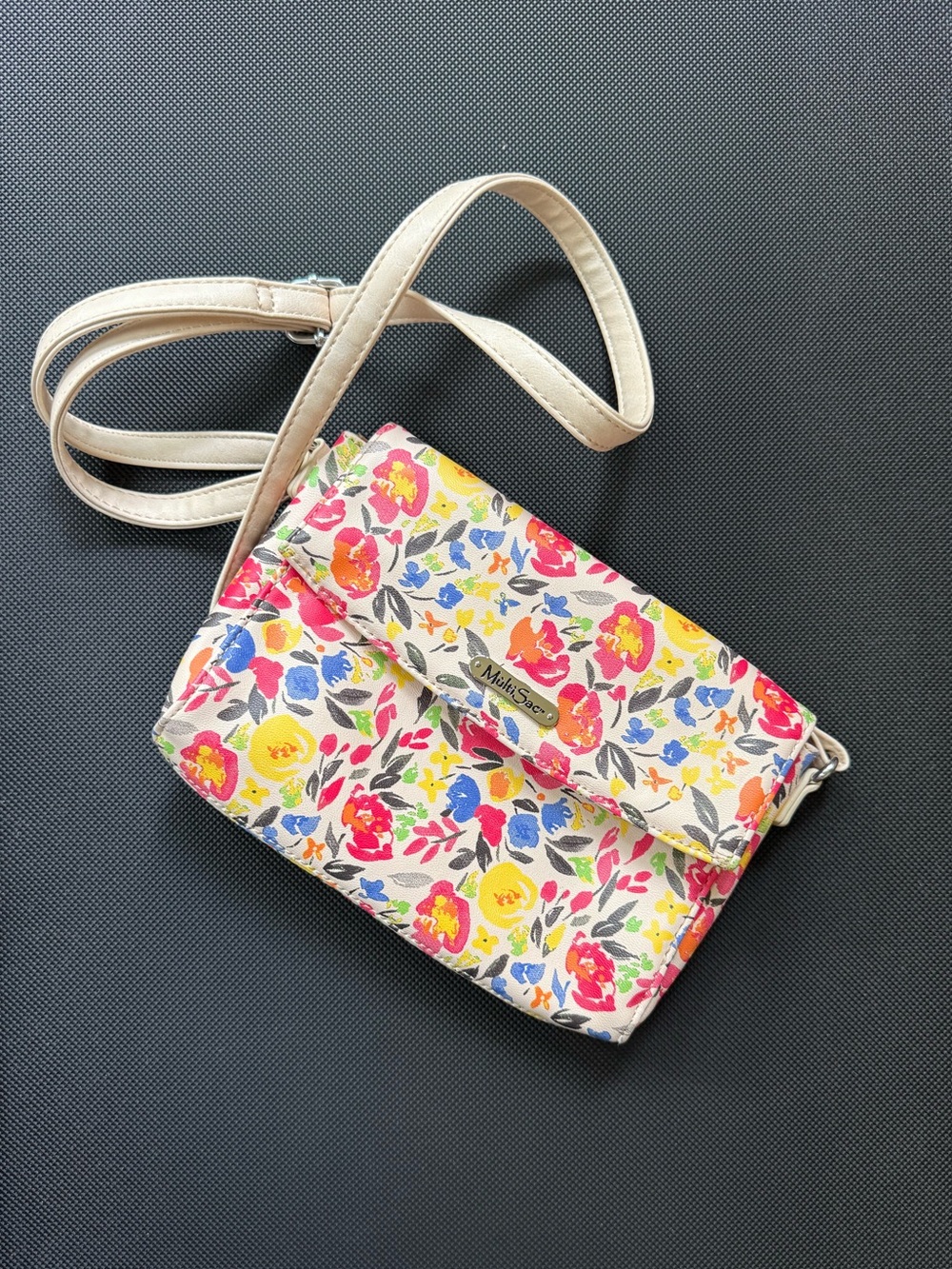 Bright Floral Crossbody Bag - Cream Strap